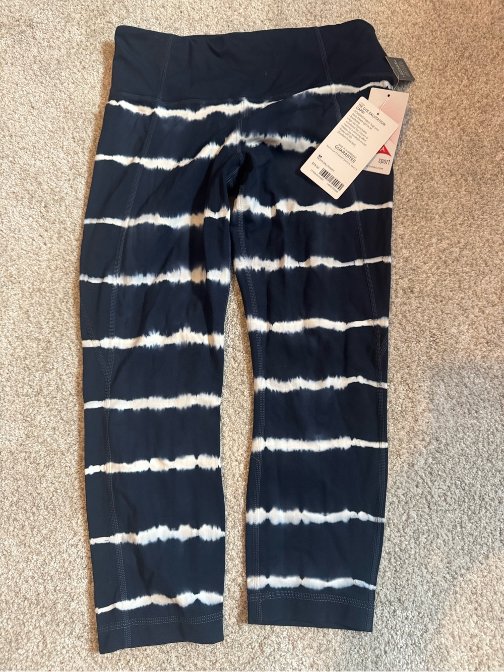 Athleta Navy and White Tie-Dye Cropped Leggings
